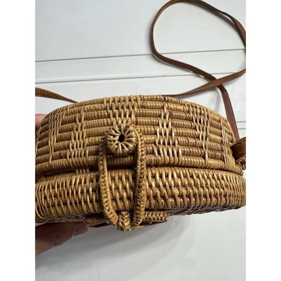 Round Rattan Straw Bag Wicker Purse Boho Bag for Women Cross Body Cottagecore - Picture 3 of 6